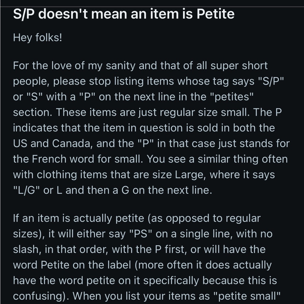 P/S Does NOT Mean an Item is Sized for Petites